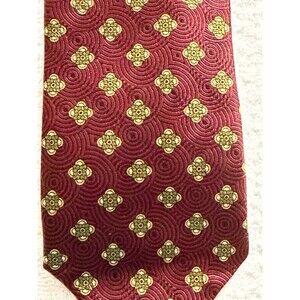 Jos A Bank Signature Gold Silk Necktie Red Ornate Mosaic Signature Gold 58"